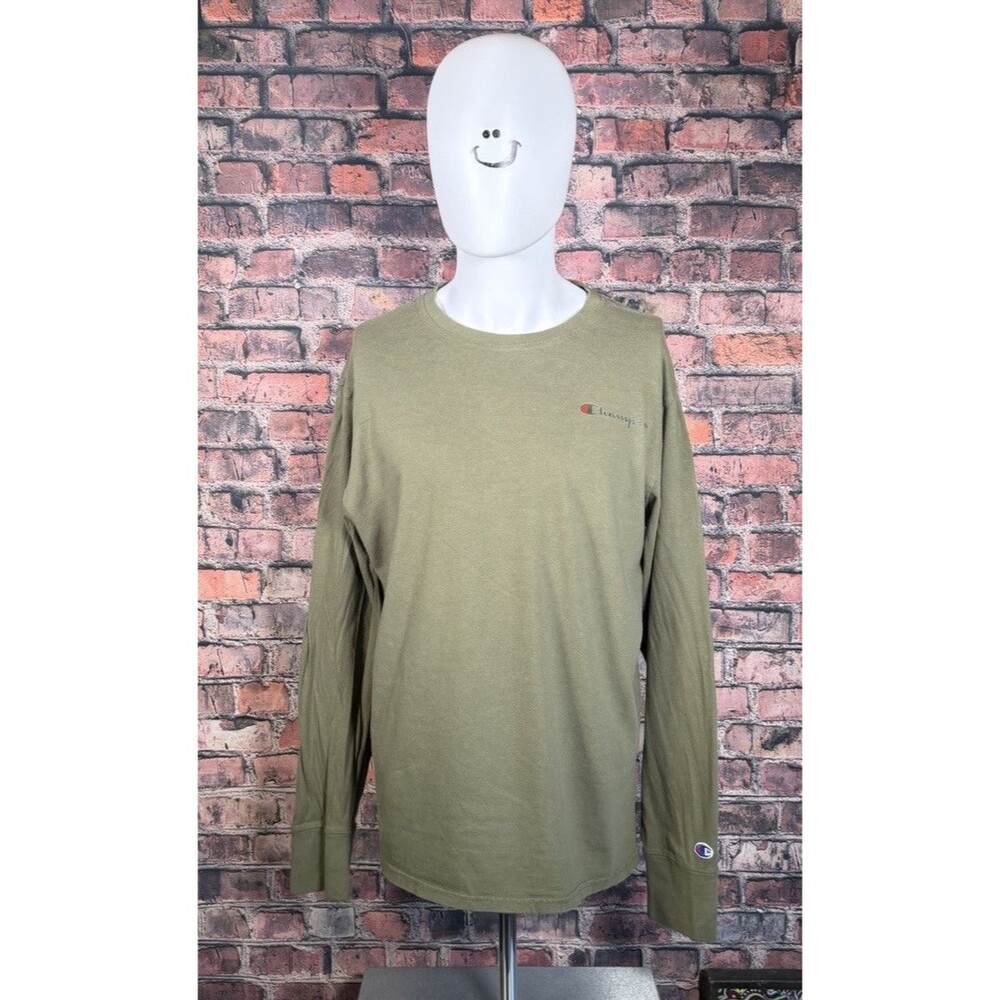 Champion Men's Green Solid Logo Long Sleeve Crew Neck T-Shirt Size L - Picture 1 of 4